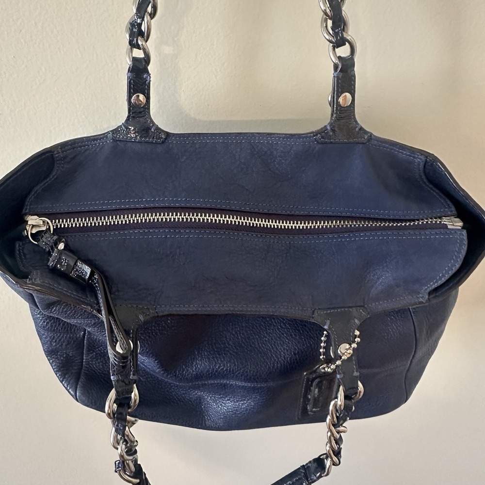 Coach Madison Tribeca East West Blue Tote Pebbled Leather Shoulder Bag Charm - Picture 6 of 16